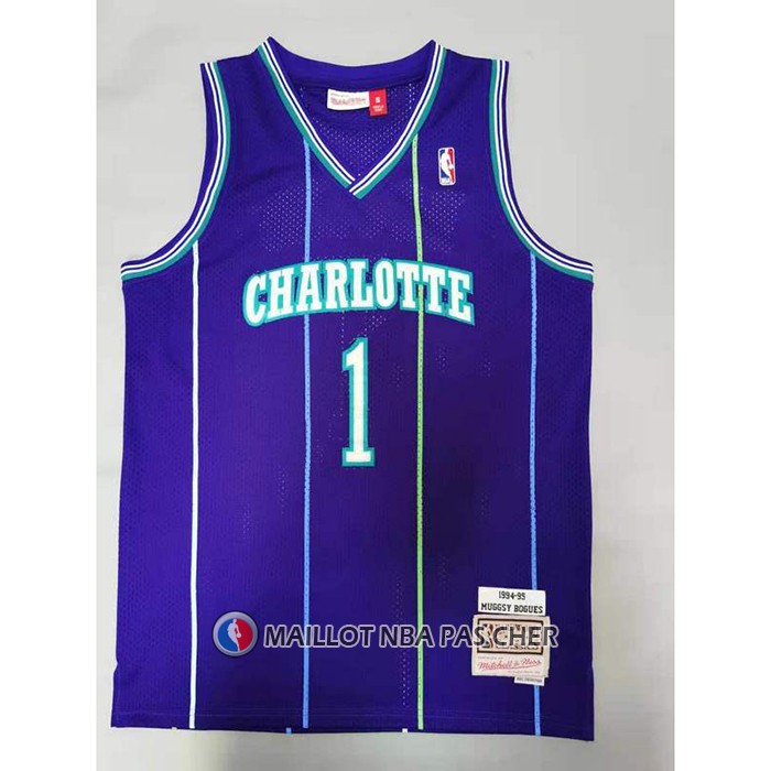 Maillot Charlotte Hornets Muggsy Bogues NO 1 Mitchell & Ness 1994-95 Volet